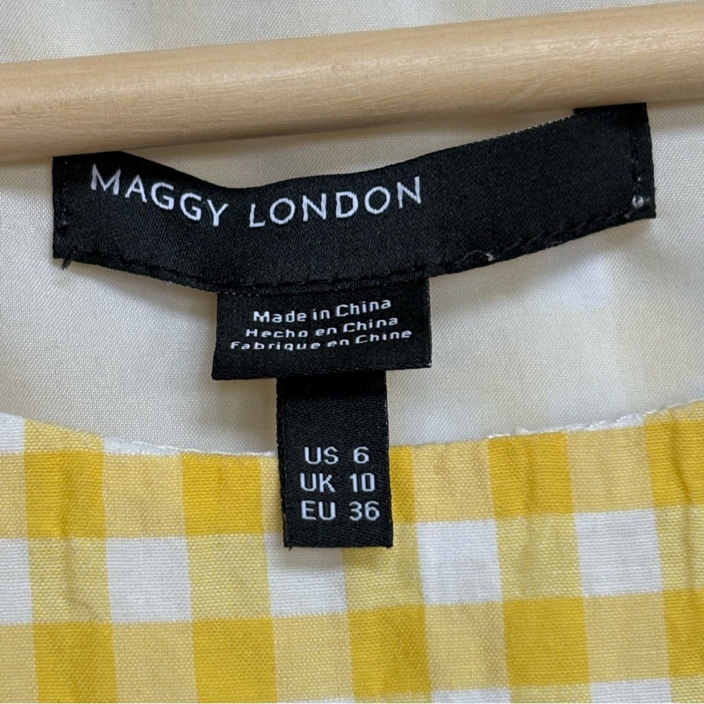 Maggy London Yellow Gingham Tiered Ruffle Sleeve‎ Dress Spring Classic - Picture 4 of 8
